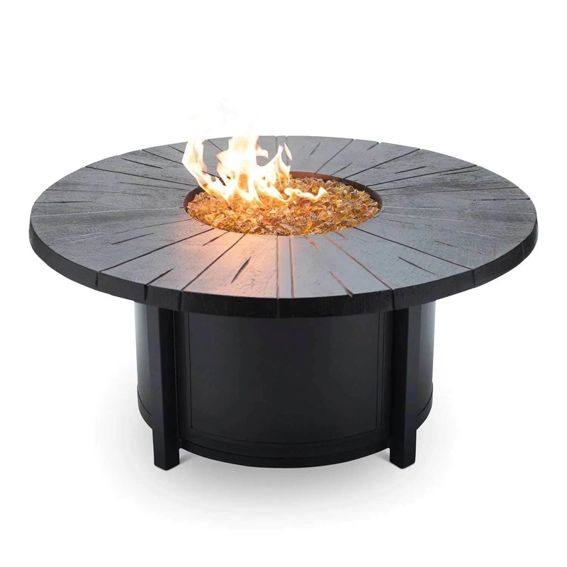 Castelle Altra 49" Round Coffee Table Fire Pit Reclaimed Timber Top and Antique Dark Rum Finish