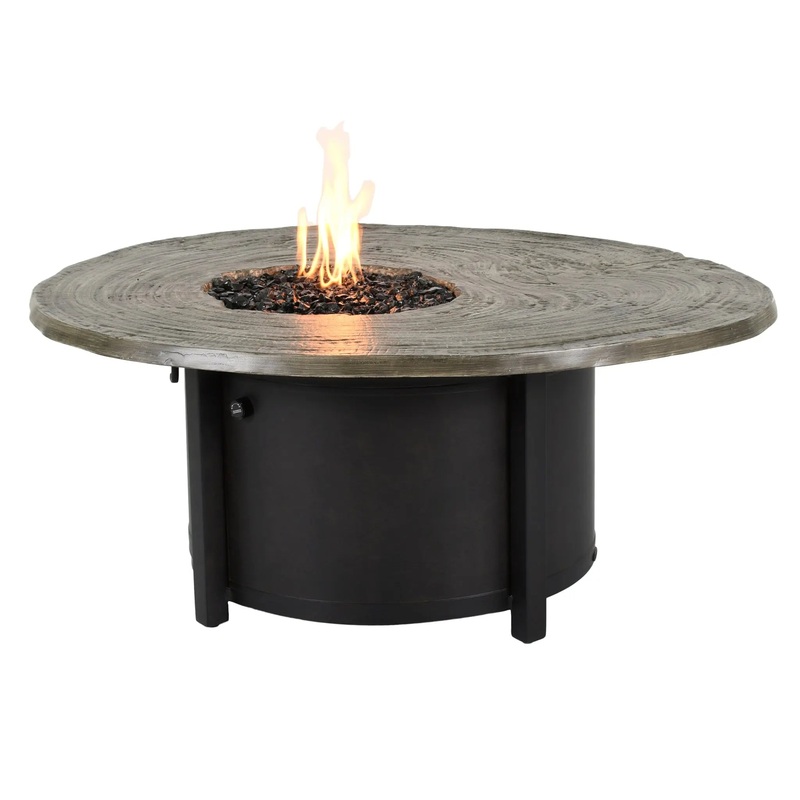 Castelle Nature's Wood Oblong Fire Pit Coffee Table with Natural Weathered Wood Top and Antique Dark Rum Finish on Base