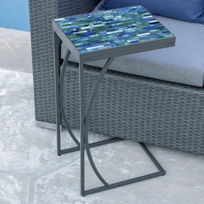 Local Special, Floor Model, KNF Neille Olson C Table with Cambridge Lagoon Mosaic Top