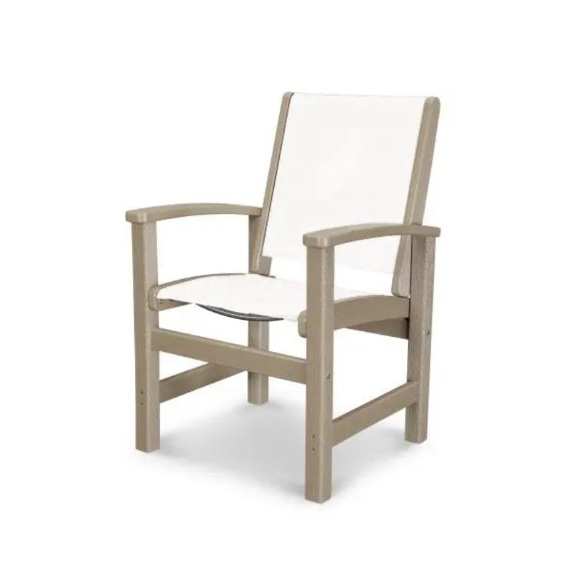 POLYWOOD Coastal Dining Sling Chair Vintage Sahara with White Sling