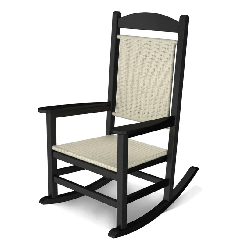POLYWOOD Presidential Woven Rocking Chair with Black Frame and White Loom