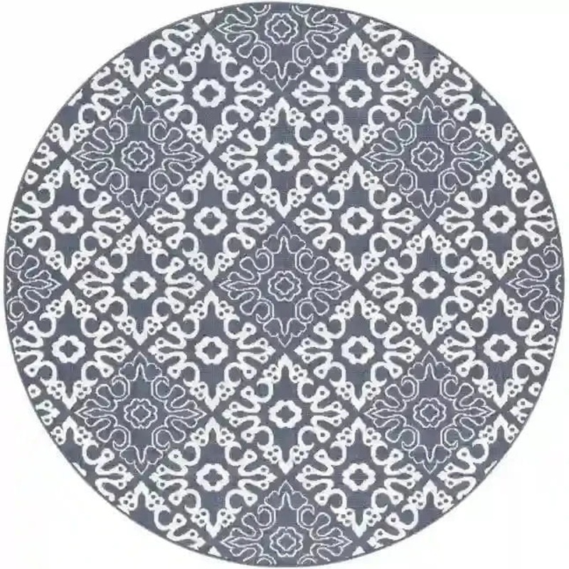 Surya 8'9" Round Charcoal & White Outdoor Rug