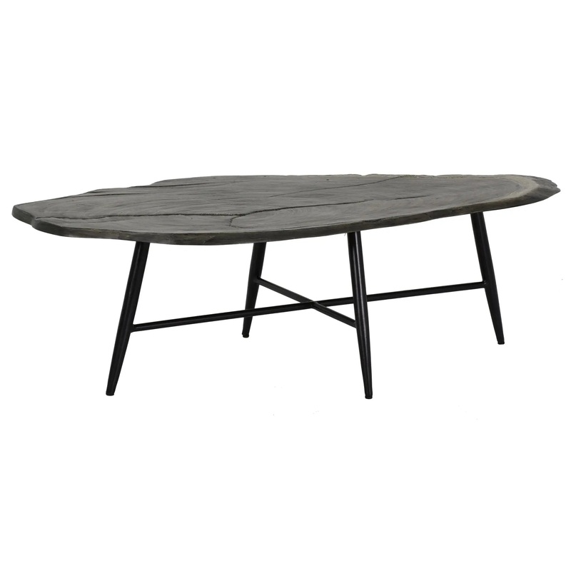 Castelle Nature's Wood Natural Coffee Table with Weathered Wood Top and Antique Dark Rum Finish on legs