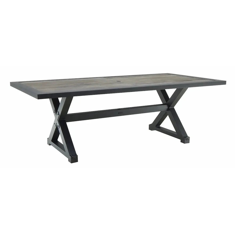 Castelle Oxford Rectangular Dining Table with Polaris Aluminum Slate Top and Antique Dark Rum Frame