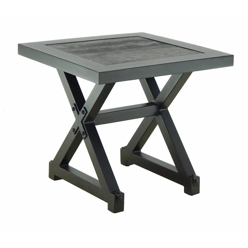 Castelle Oxford Square Side Table with Polaris Aluminum Top and Antique Dark Rum Frame