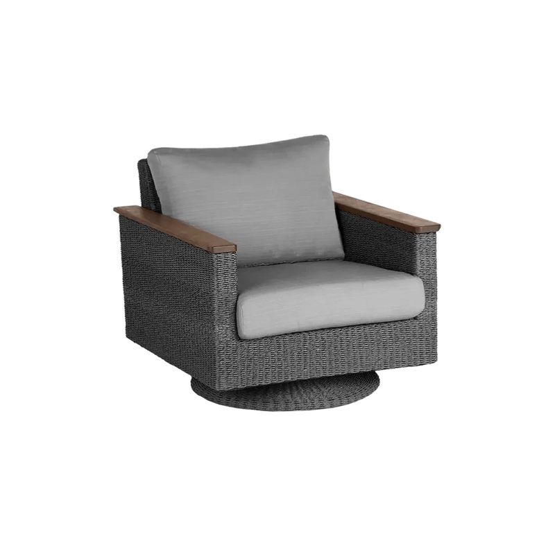 Jensen Outdoor Swivel Lounge Chair in Gray Weave with Bodhi Char Fabric