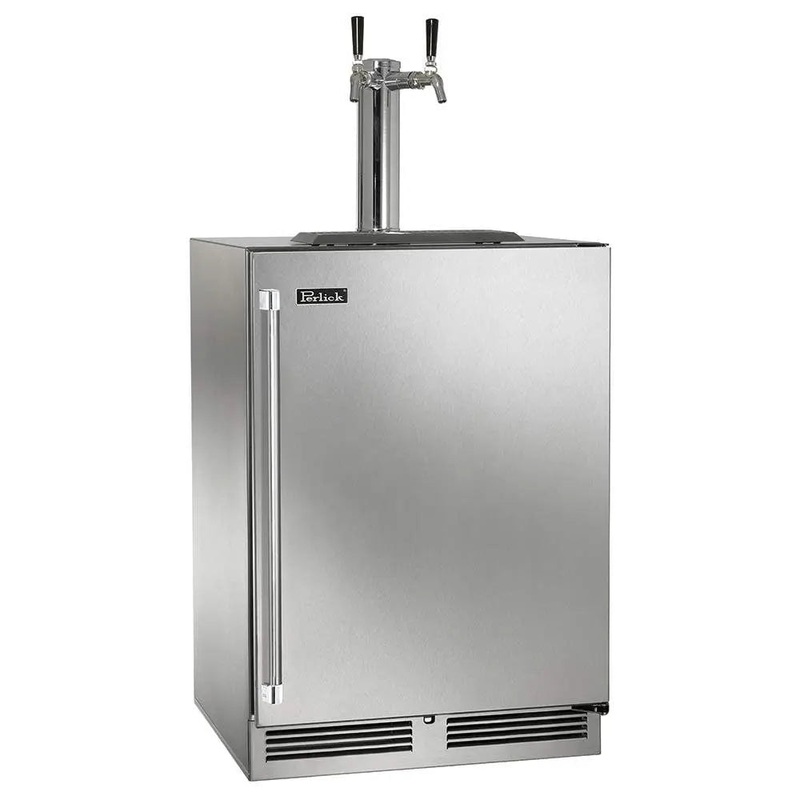 Perlick HP24 24 Undercounter Outdoor Beer Dispenser - Two Tap Stainless Steel Solid Door - Left Hinged