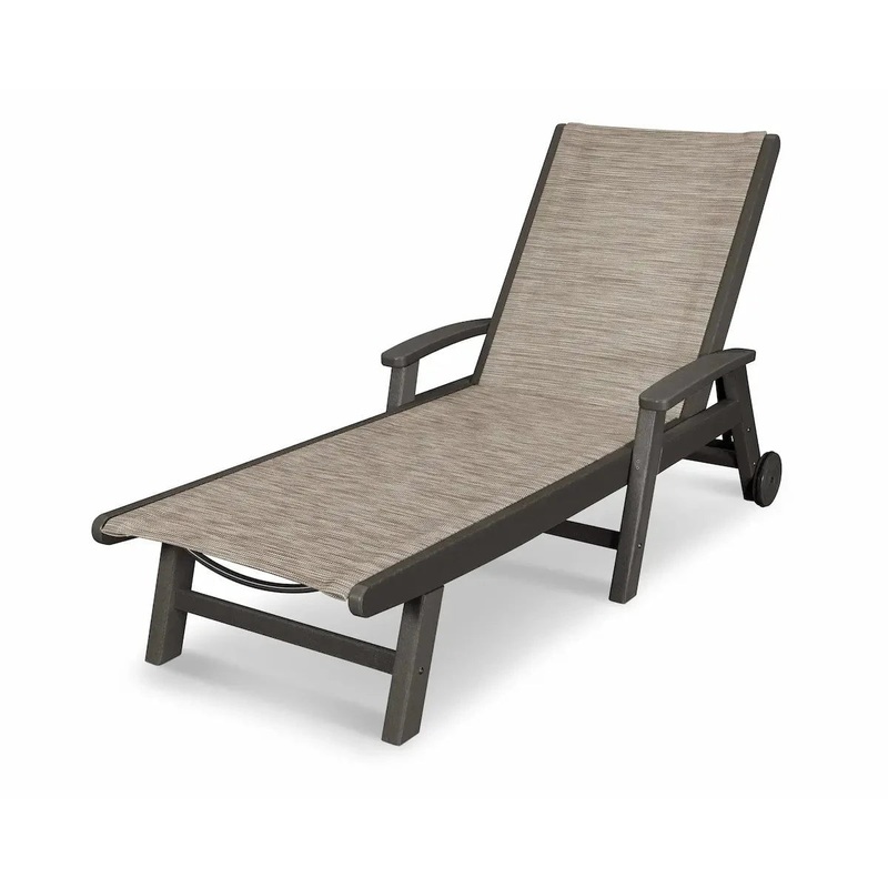 POLYWOOD Coastal Chaise Sling Lounge with Vintage Coffee Finish and Onyx Sling