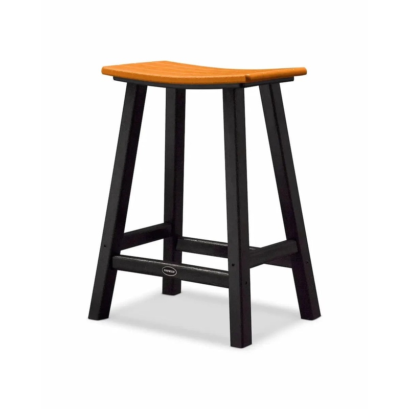 POLYWOOD Contempo Saddle Counter Stool with Black Legs and Tangerine Seat