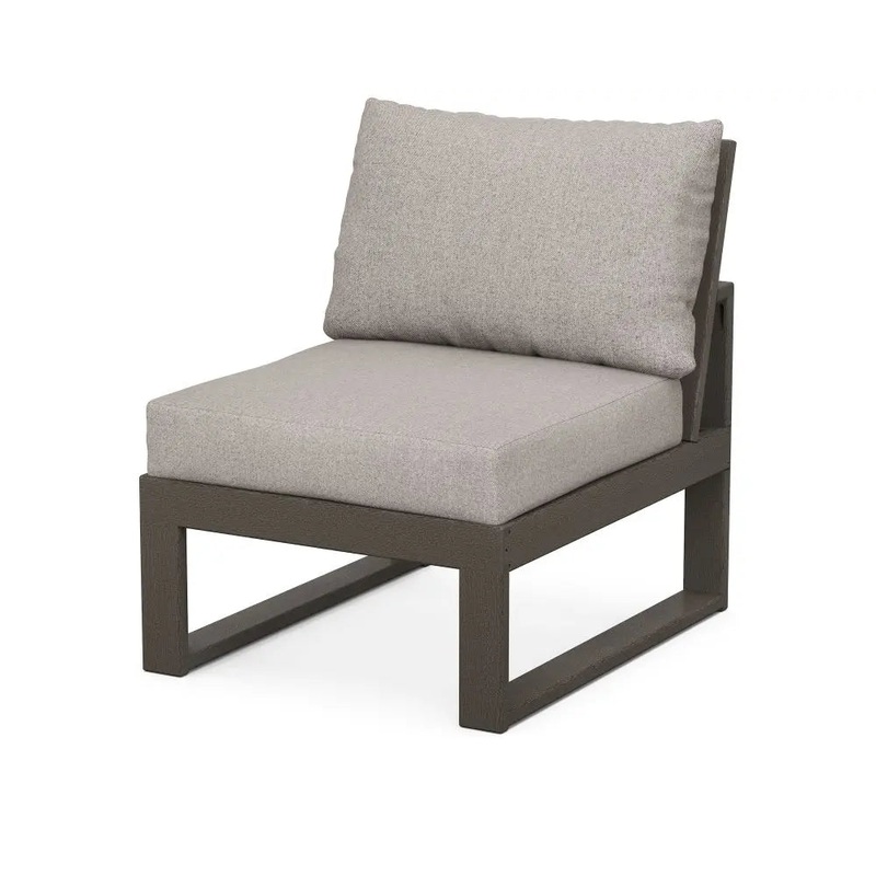 POLYWOOD Edge Modular Armless Chair in Vintage Coffee Finish with Weathered Tweed Cushion