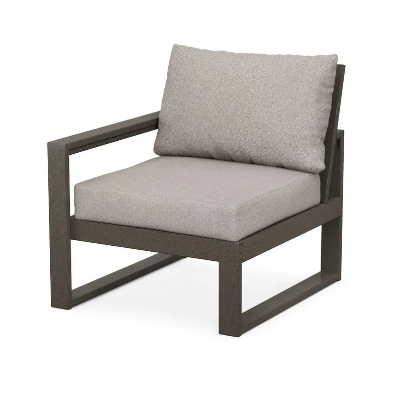 POLYWOOD Edge Modular Left Arm Chair in Vintage Coffee with Weathered Tweed Cushion