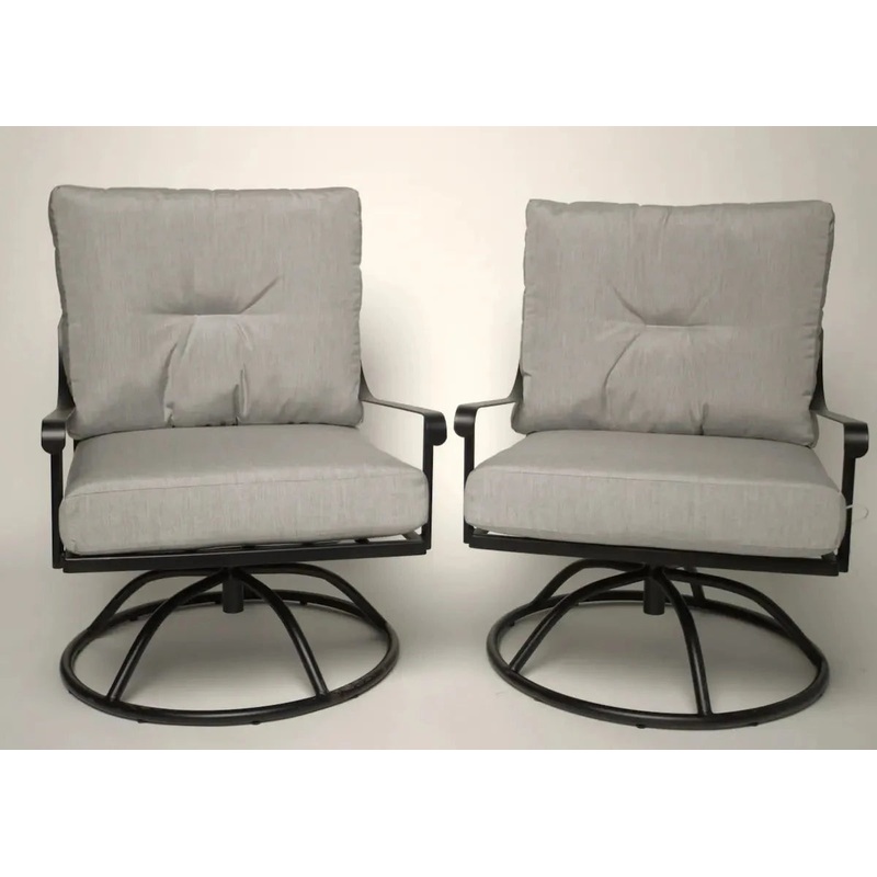 Local Special, Floor model, Set of 2, Meadowcraft, Valentina, Swivel Rockers, Charcoal Finish, Canvas Granite Fabric, Grade A