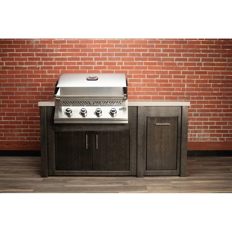 Stoll 71 Pre-Assembled Outdoor Kitchen Island + Napoleon BI32 Prestige Grill Head, Brushed Black with Granite Style Top