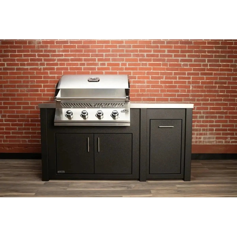 Stoll 71 Pre-Assembled Outdoor Kitchen Island + Napoleon BI32 Prestige Grill Head, Graphite with Brushed Stainless Top