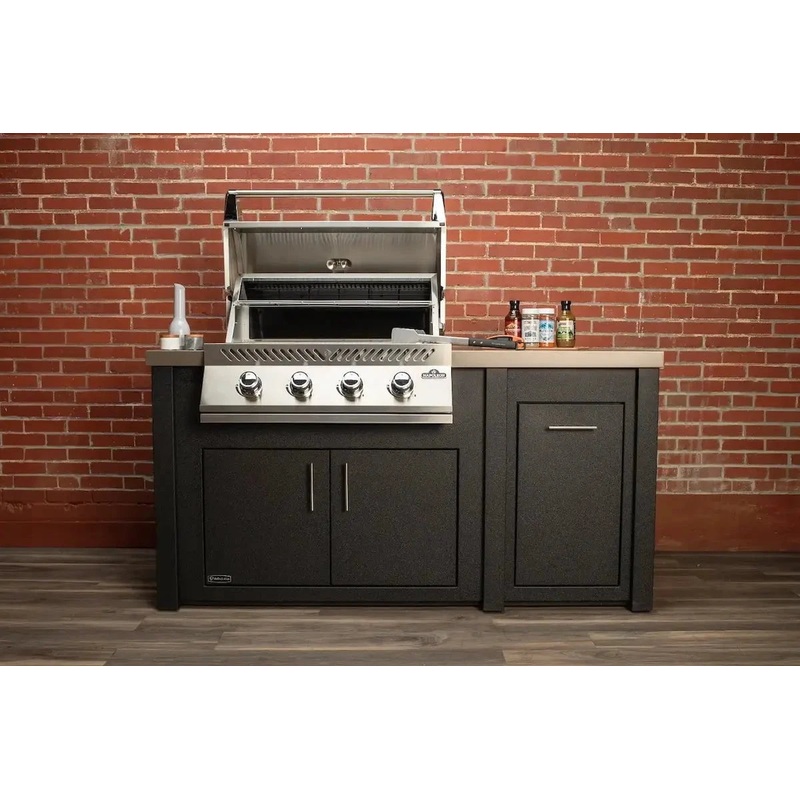 Stoll 71 Pre-Assembled Outdoor Kitchen Island + Napoleon BI32 Prestige Grill Head, Graphite with Concrete Style Top