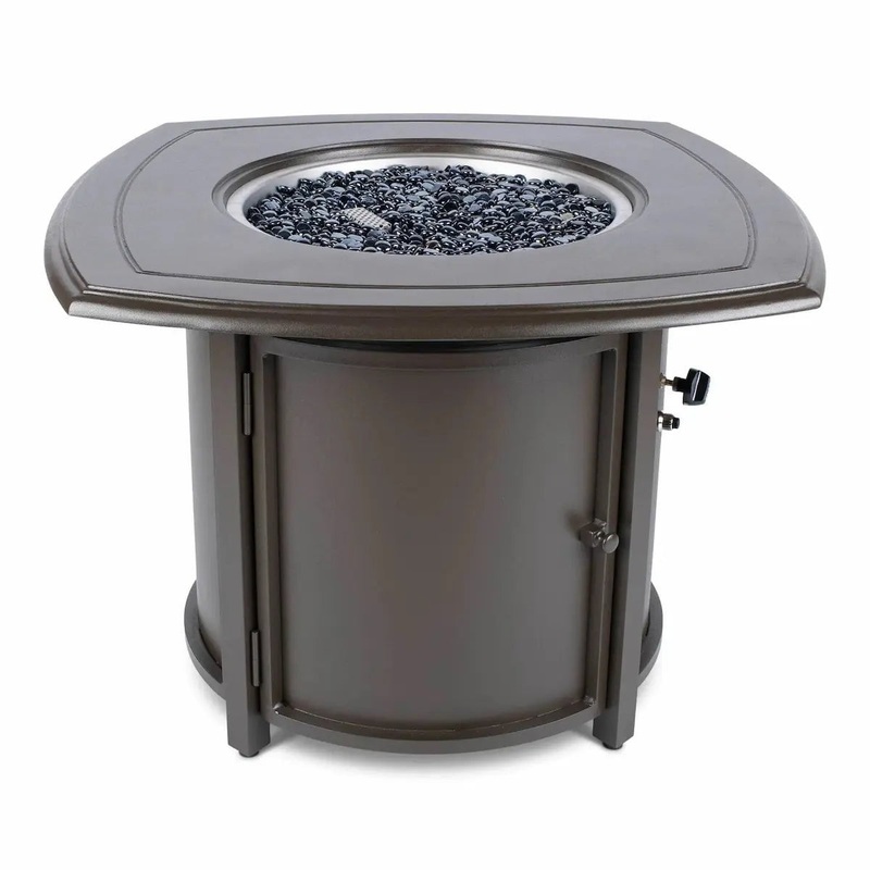 Woodard 35" Square Round Cast Top with Beaded Edge Chat Fire Table in Aztec Bronze