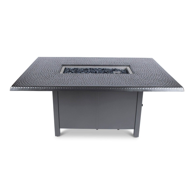 Woodard 42" x 60" Rectangular Chat Height Fire Table with Hammered Top in Pewter Finish