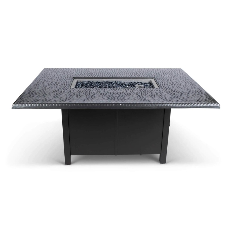 Woodard 42" x 60" Rectangular Chat Height Fire Table with Pewter Hammered Top and Black Base