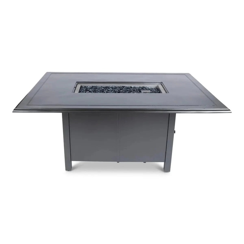 Woodard 42" x 60" Rectangular Chat Height Fire Table with Solid Cast with Beaded Edge Top in Pewter Finish