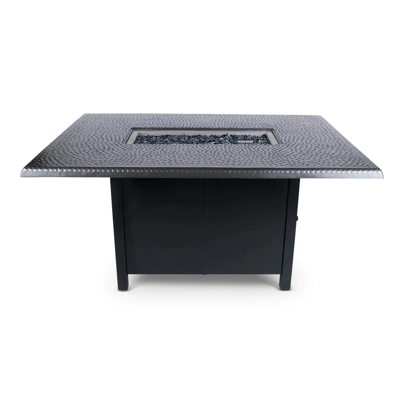 Woodard 42" x 60" Rectangular Dining Fire Table with Pewter Hammered Top and Black Base