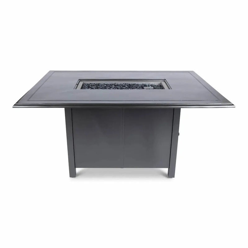 Woodard 42" x 60" Solid Cast with Bead Edge Dining Height Fire Table in Pewter