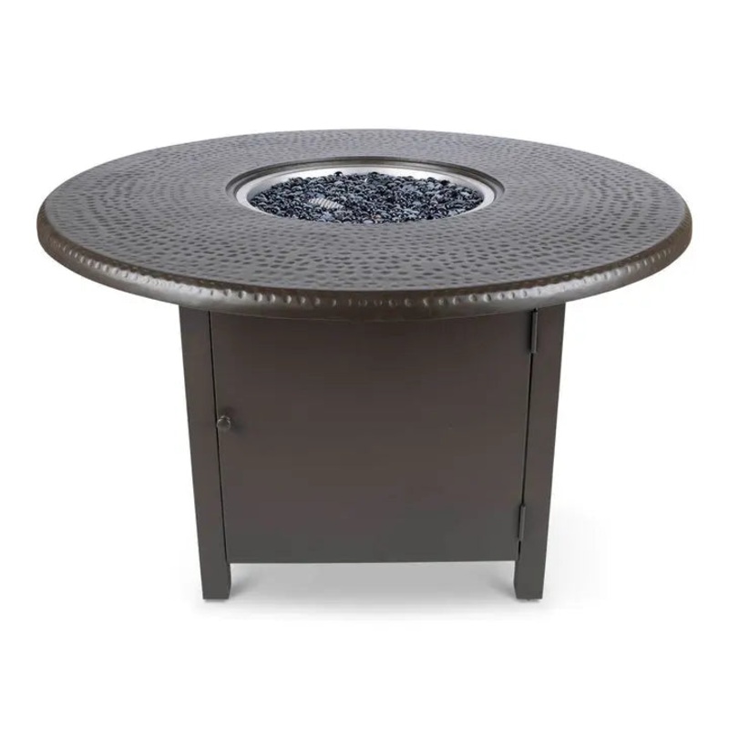 Woodard 48" Round Hammered Dining Fire Table in Aztec Bronze