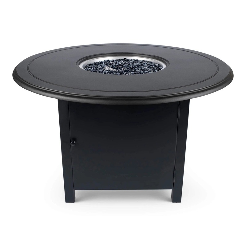 Woodard 48" Round Solid Cast with Beaded Edge Top Dining Fire Table in Twilight and Textured Black