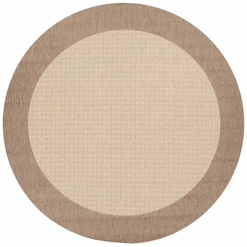 Couristan 8'6 Round Recife Checkered Field in Natural & Cocoa Outdoor Rug