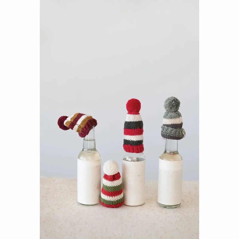 Cotton Knit Hat Bottle Toppers with Pom Pom