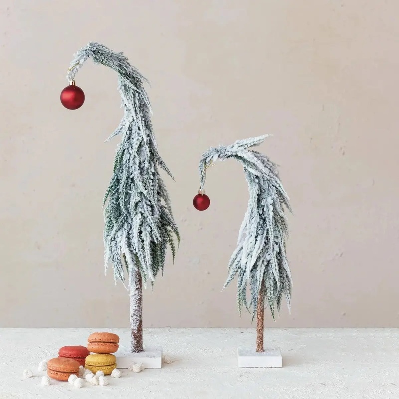 Faux Evergreen Trees with Red Ornament