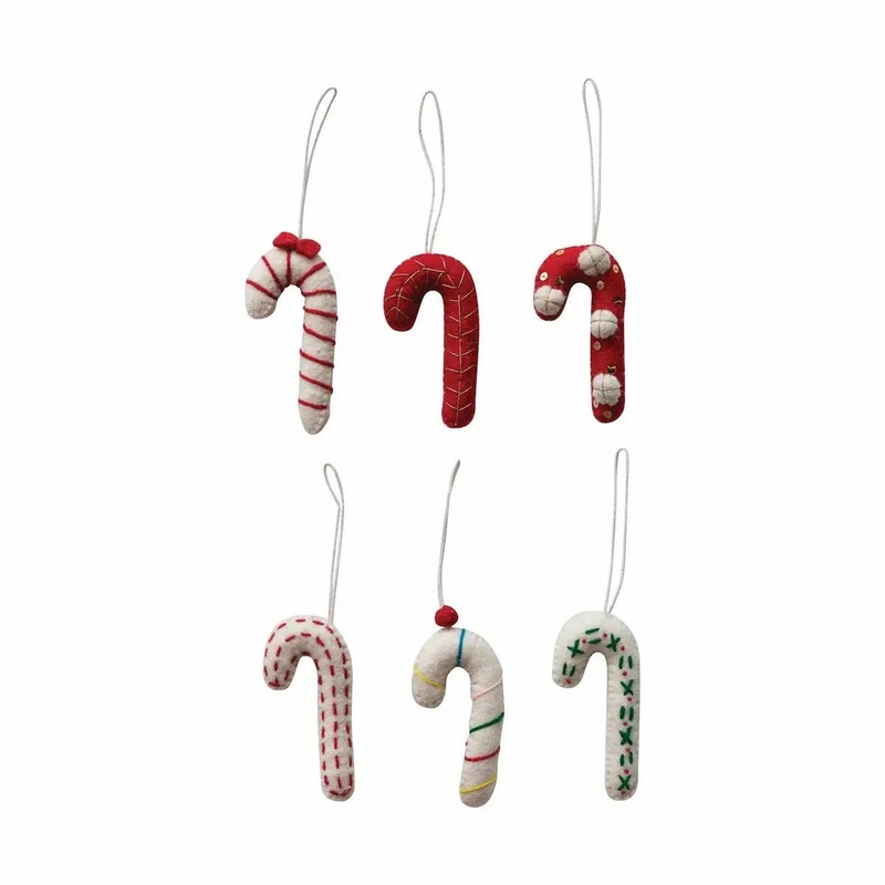 Handmade Wool Felt Candy Cane Ornaments