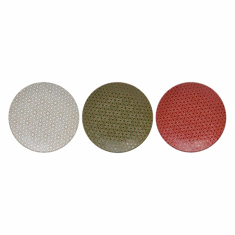 Round Stoneware Plate with Snowflake Pattern