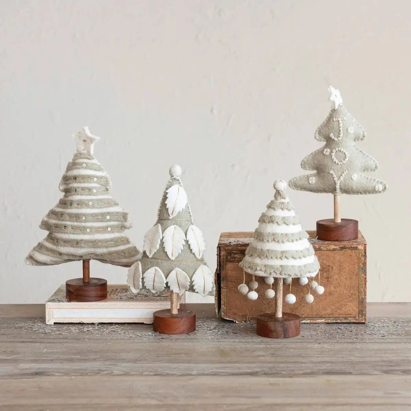 Wool Felt Holiday Trees in Grey and White