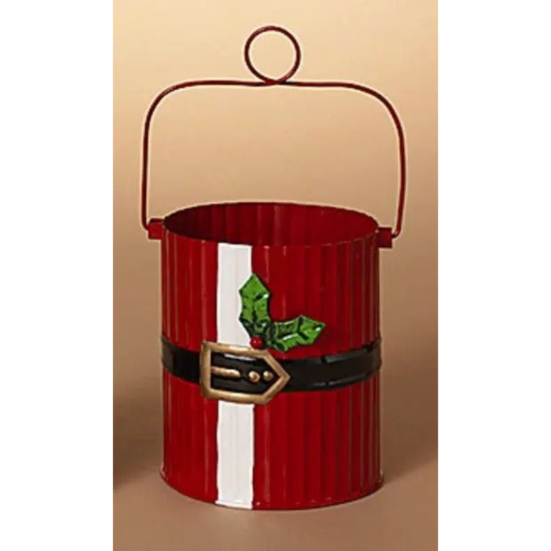 Metal Holiday Santa Belt Bucket with Handle