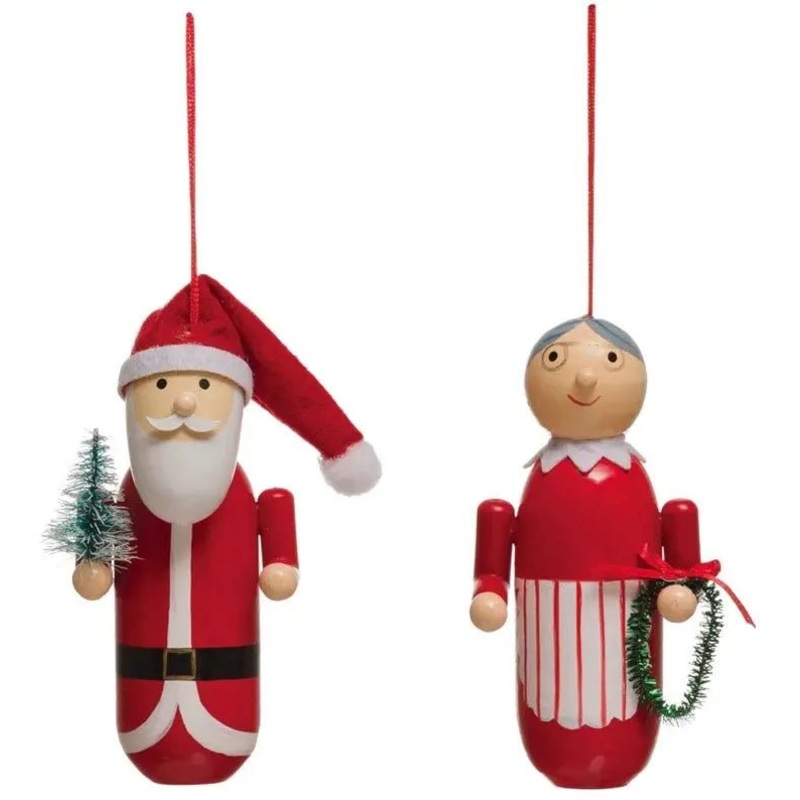 Wooden Mr. and Mrs. Claus Ornaments