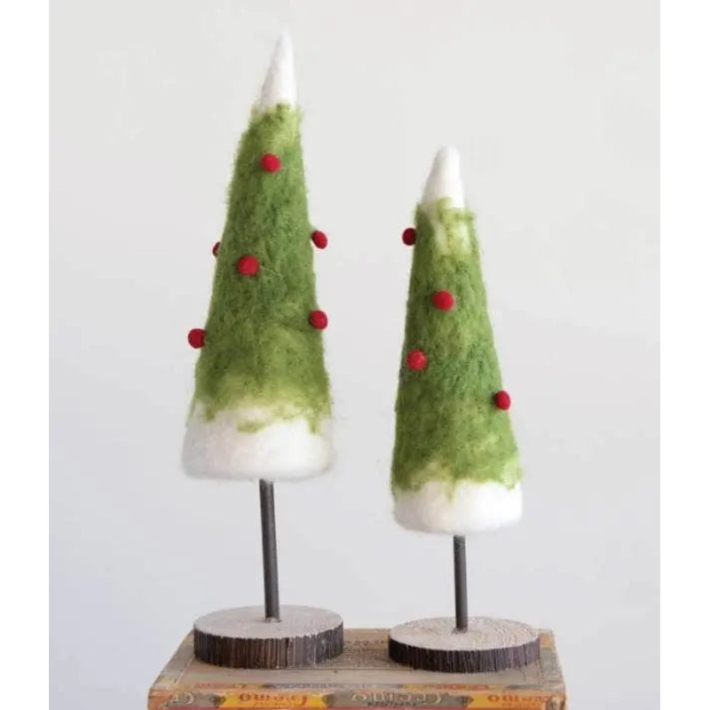 Wool Felt Tree with Berries on Wood Base