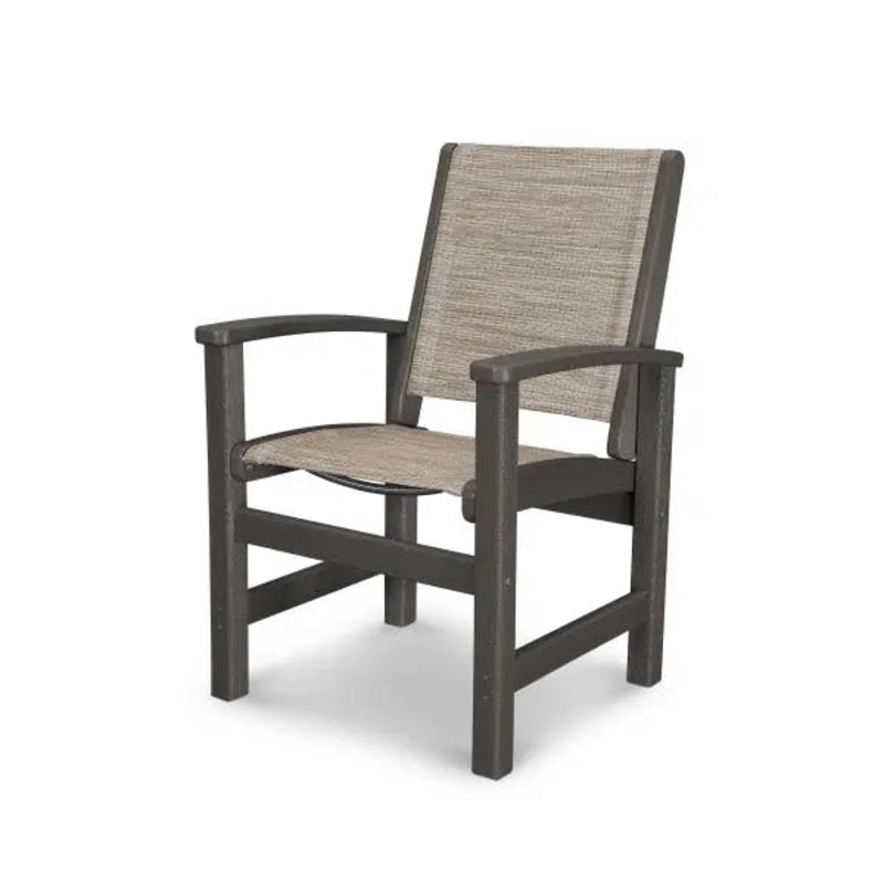 POLYWOOD Coastal Outdoor Dining Sling Chair Vintage Coffee with Onyx Sling