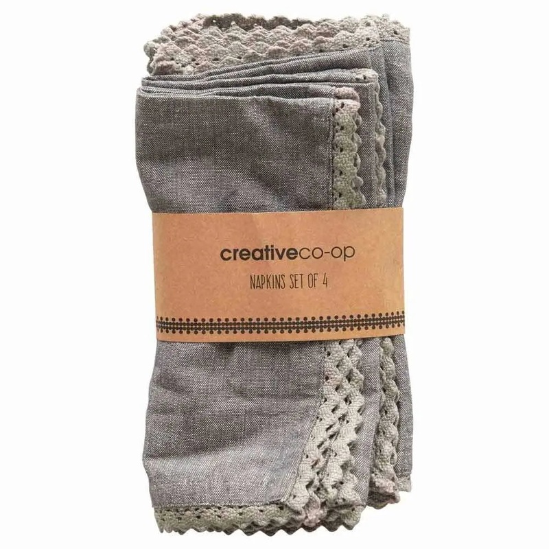 Charcoal 18" Square Cotton Napkin with Lace Trim