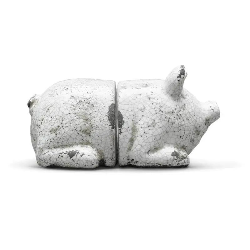 White Terracotta Pig Bookends with Crackle Finish