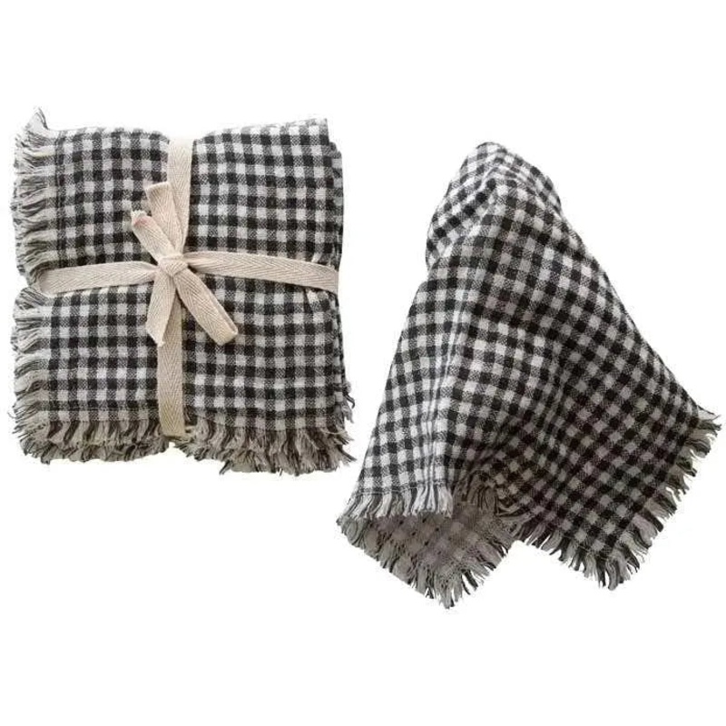 Black and White Gingham Square Cotton Napkin