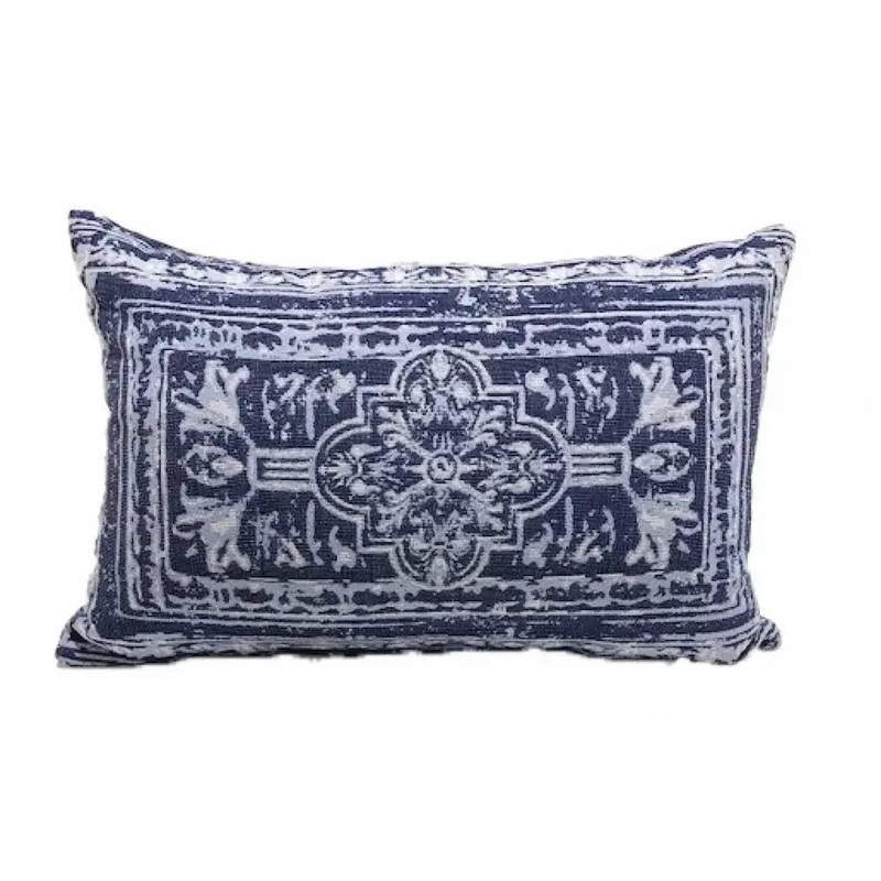 Casual Cushion Lumbar Throw Pillow in Medallion Navy