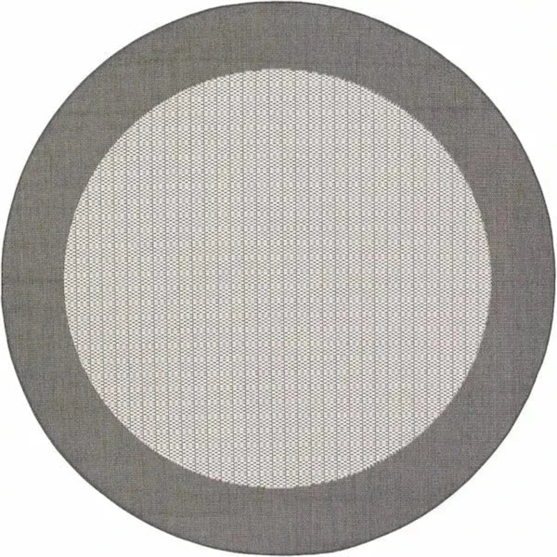 Couristan 8'6 Round Recife Checkered Field in Grey & White Outdoor Rug
