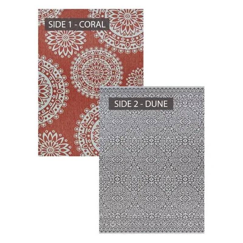 Couristan 8x10 Outdurable Flower Festival in Coral & Dune Double Sided Outdoor Rug