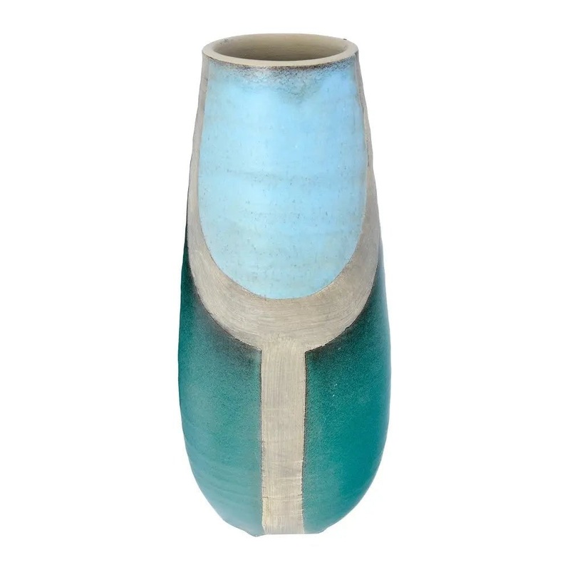 Painted Terra Cotta Vase in Blue and Turquoise