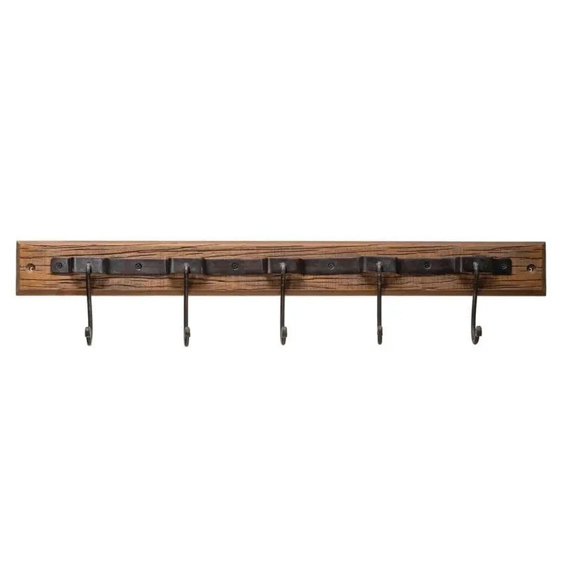 Wood & Metal Wall Hook with 5 Hooks