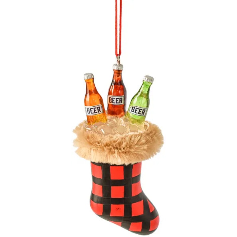 Christmas Stocking with Beer Ornament