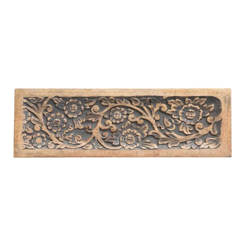 Hand-Carved Mango Wood Tray with Floral Motif