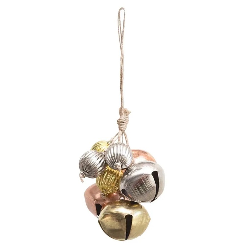 Metal Bead & Jingle Bell Cluster Ornament, Multicolor