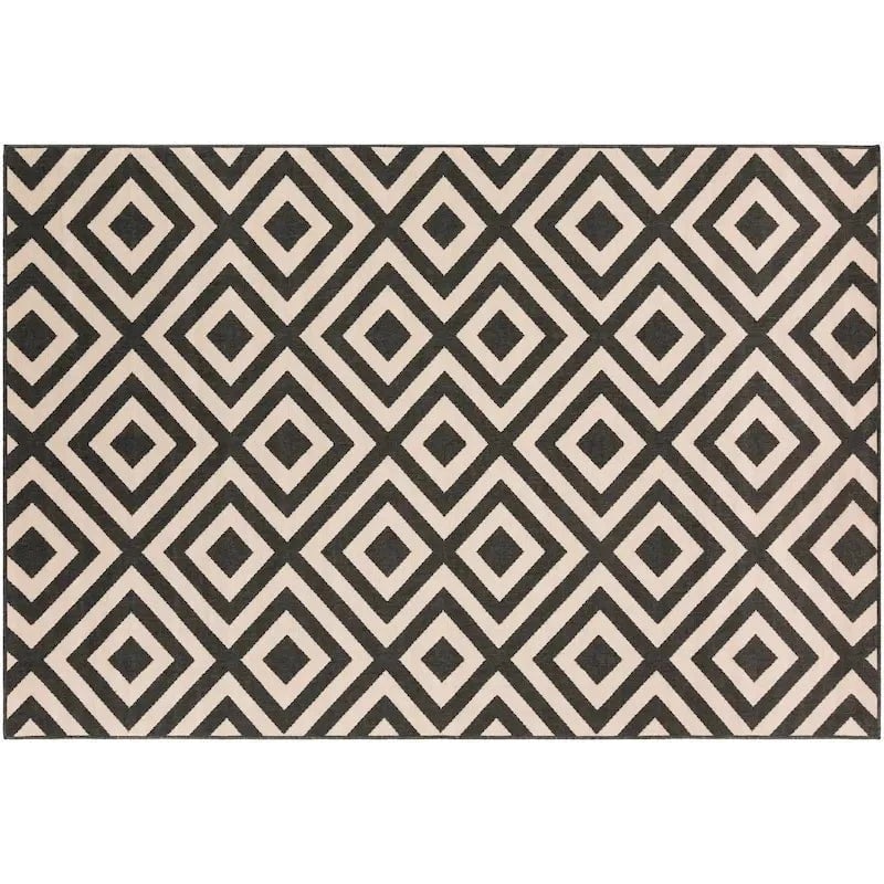 Surya 8x10 Geometric Black & Cream Outdoor Rug
