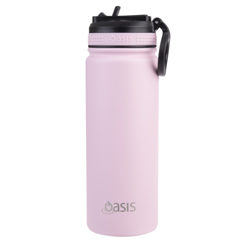 Oasis S/S Insulated Sports Bottle w/Sipper Straw 550ml - Carnation